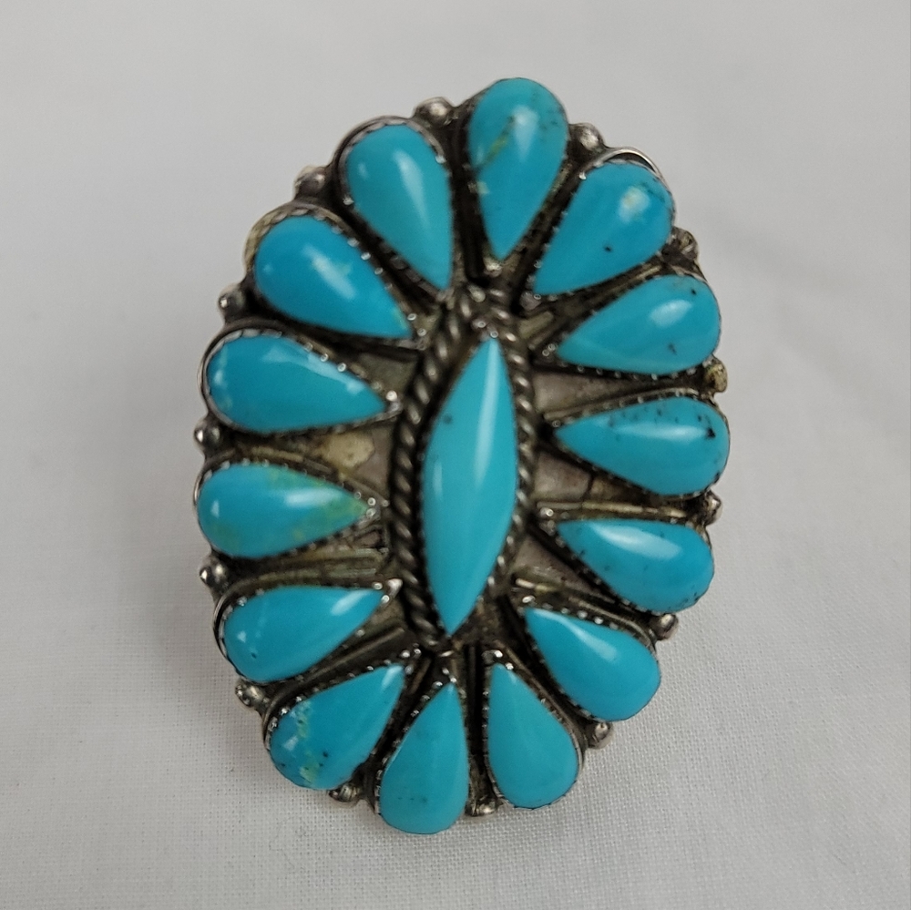 Vintage Cocktail Tourquose Silver Ring Indian Jewelry Extra Large